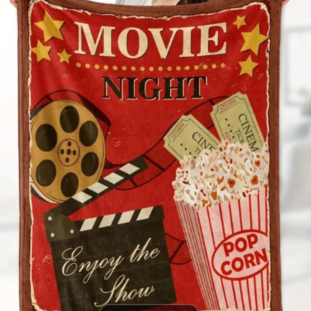 Movie Theater Print Throw Blanket, Super soft flannel polyester, Lap Size NWT - Picture 2 of 3